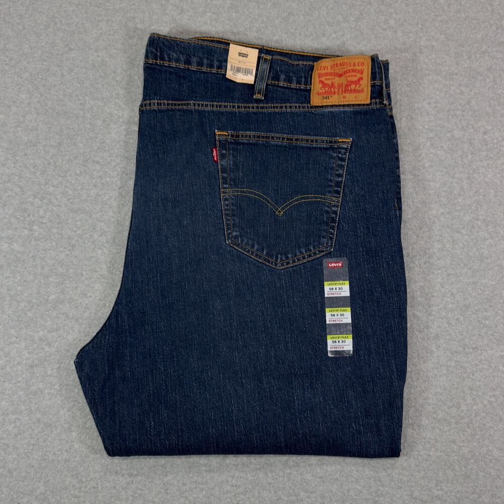 Levis 541 Jeans Mens 56x28 Dark Wash Athletic Tapered Leg Stretch NWT Irregular